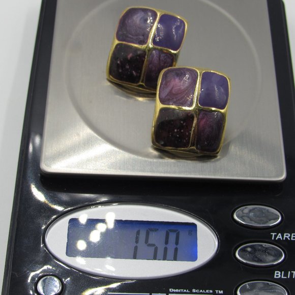 Vintage Unique Purple & Gold Dangle Earrings - Picture 4 of 4